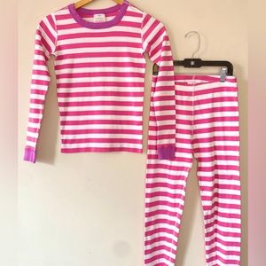 Hanna Andersson Girls Stripped Pink and White Long Sleeve Pajama Set